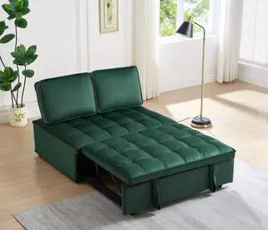 Convertible sleeping sofa bed, modern velvet fabric double seat sofa bed, sleeping sofa bed with 2 backs and detachable backs, backs, suitable for living room bedroom(GREEN)