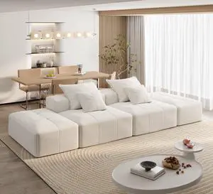 Modern Oversized Modular Sectional Sofa with 2 Ottoman and 2 seat,Sparkling Chenille Fabric Soft Cushion Sofa with 4 Pillows,4 PCS DIY Combination Tufted Sofa,No Assembly Required,BEIGE/WHITE