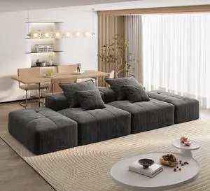 Modern Oversized Modular Sectional Sofa with 2 Ottoman and 2 seat,Sparkling Chenille Fabric Soft Cushion Sofa with 4 Pillows,4 PCS DIY Combination Tufted Sofa,No Assembly Required,BLACK