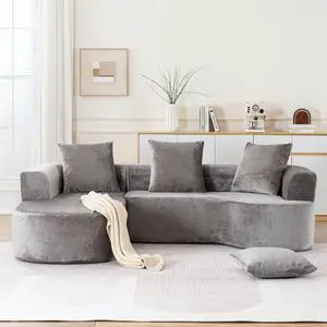 Modular Sectional Sofa with L-Shape Chaise,Cloud Sectional Modern Sleeper Couch with Deep Seat,Sponge Compression Sofas No Assembly Required (Grey-Corduroy Fabric)