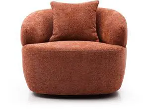 360° Swivel Mid Century Modern Curved Sofa, 1-Seat Cloud couch Boucle sofa Fabric Couch, Orange