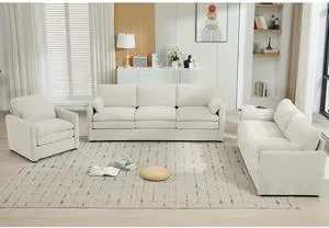 Cozy Upholstered Sofa Set Oversized Comfy Cloud Sofa Double Cushion Sofa Group Plush Cushion Sofa Couch for Living Room, Beige