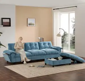 [VIDEO]104*60" Sectional Sofa, L-Shape with Multifunctional Armrest, Dual-Port Charging, Cup Holder, Side Storage Pockets, Movable Storage Ottoman, Unique Tufted Design, Soft Cushion, Chenille,3colors