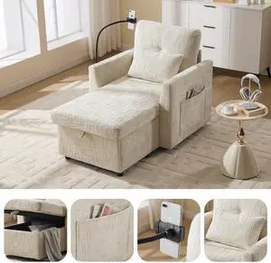 Multifunctional lazy person sofa recliner can be stored storage backrest with cell phone bracket chenille single leisure chair for living room bedroom small household