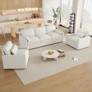 Cozy Upholstered Sofa Set Oversized Comfy Cloud Sofa Double Cushion Sofa Group Plush Cushion Sofa Couch for Living Room, Beige