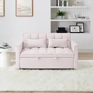 54.33 inch versatile foldable sofa bed in 3 lengths, modern sofa sofa sofa velvet pull-out bed, adjustable back (PINK)