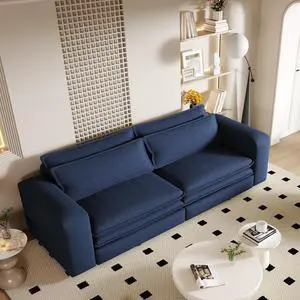 93" King Size Sleeper Sofa Bed, Pull Out Sofa Bed,3 in 1 Convertible Sleeper Sofa,Chaise Lounge,3 Seat Teddy Couch with 2 Lumbar Pillows for Living Room,Office, Studies,Blue(New Sku:W1885S00237)