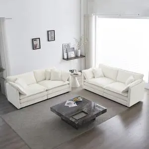 2 - Piece Living Room Set , 2 Pieces Upholstered Loveseat and Couch for Home Office Lounge,  Sofa Set of 2, 2-Piece (2+2 Seat) Couch Set For Living Room ,White Chenille