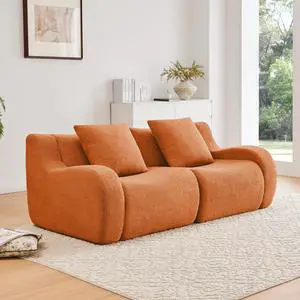 Soft Teddy Fabric Boneless Sofa,No Assembly Required Streamlined Design,Anti-Slip Design 32D High Density Sponge Living Rooms Bedrooms,Orange