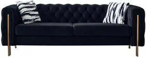 Chesterfield Modern Tufted Velvet Living Room Sofa, 84.25''W Couch,Black