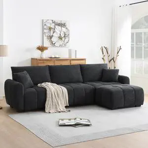 [VIDEO] 110" Modular Sectional Sofa, L Shape with Extra-large Seat, Pull-line Design, Movable Ottoman, High Density Foam, Free Combination, Sturdy Metal&Wood Frame, Boucle Fabric, 3 Colors
