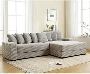 [NEW ARRIVED] [VIDEO PROVIDED] Oversized Two-Piece Couches, L Shaped Sofa, Corduroy, Right Chaise Daybed,with Armrests,Eight Throw Pillows,Corner Sofa,Easy To Assemble, Gray