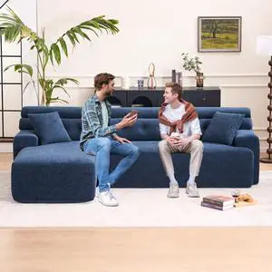 105'' Cloud Sectional Couch with L-Shape Chaise,Modern Modular Sofa with Deep Seat, Boneless Sofa for Living Room Bedroom,No Assembly Required,Blue.