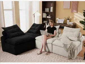 [NEW ARRIVED] [VIDEO PROVIDED]Modular Sofa,No Armrests,At will DIY,Corduroy ,Neck Pillow-Back Lounge Sofa Chair,Reading Nook, or Apartment Living, Lumbar Pillow,4 Seats,Upholstered,Beige,Black