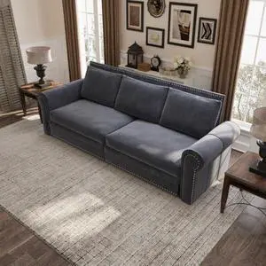 Chesterfield Sofa,93.7" King Pull Out Sofa Bed,3-in-1 Velvet Convertible Sleeper Sofa with Nailhead Trim & Rolled Arm,Multi-Functional Sofa Bed for Living Room,Bedroom,Grey(old sku:W1885S00085)