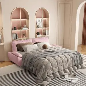 73.2" Queen Pull Out Sofa Bed,3-in-1 Convertible Sleeper Sofa,Multi-Functional Velvet Loveseat Bed,Pink(Old Sku:W1885P163514/W1885S00052;New Sku:W1885S00230)