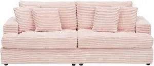 79.3 inches long,  Corduroy Sofa, with 4 Matching Toss Pillows Sleek Design Spacious and Comfortable 3 Seater Couch for Modern Living Room,PINK