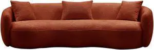 Mid Century Modern Curved Sofa,  Boucle Fabric Couch for Bedroom, Office, Apartment, Orange