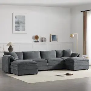 [VIDEO] 136" Chenille Modular Sectional Sofa with Deep and Wide Seat,U Shaped Cloud Couch Set with Double Cushions,6 Seat Sofa with Movable Ottomans,Oversized Indoor Furniture for Living Room,3 Colors