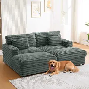 Oversized Double Chaise Lounge Sofa 83.5" Sofa Bed Cloud Couch Plush Upholstered Sleeper Sofa Daybed with Two Supportive Pillows, USB Ports and Cup Holders for Living Room, Dark Sage Green