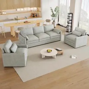 Cozy Upholstered Sofa Set Oversized Comfy Cloud Sofa Double Cushion Sofa Group Plush Cushion Sofa Couch for Living Room, Light Grey