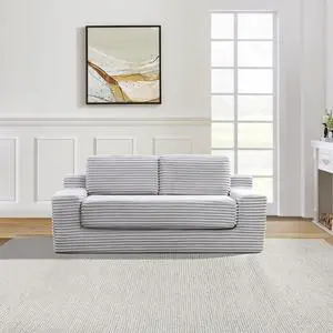 Corduroy Cloud Double Sofa, 2-in-1 Convertible Sofa Bed, Comfortable Boneless Double Sofa, Suitable for Living Room, Apartment, Small Space Grey