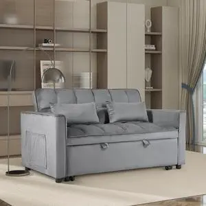 Convertible Sofa Bed,3-in-1 Pull Out Couch Bed with Reclining Backrest and Pillows,Sofa Bed Chair Full Convertible Sleeper Loveseat for  Living Room, Home or Office(Light Gray)