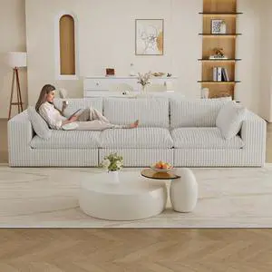 118.2" Cloud Sofa,Corduroy Fabric,Deep Seat Couches,Double-layer design,Removable Cushion,No Assembly, DIY Combination for Living room, Bedroom,Conference room ,Apartment,White 118.2" Cloud Sofa,Corduroy Fabric,Deep Seat Couches,Double-layer design,Removable Cushion,No Assembly, DIY Combination for Living room, Bedroom,Conference room ,Apartment,White
