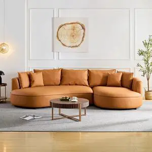 Modern Sectional curved Sofa Couch for Living Room,Upholstered 5-Seat Sofa Couch Eco-leather Couch Set for Apartment Office,Orange