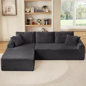 Full-Compression Chaise Lounge Set  Modular Corduroy Sectional with Arched Armrests, Non-Slip Base, Includes 3 Back Cushions & 2 Throw Pillows, Right chaise longue sofa