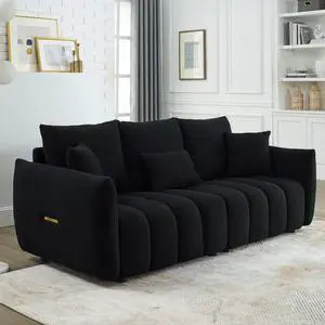 [video]MH 81" Premium Teddy fabric Sofa with 3 Back Pillows and 3 back Cushions Solid Wood Frame 3-Seater Sofa, Oversized Upholstered Chair for Living Room, Bedroom, Apartment and OfficeW1193S00066