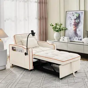 Convertible Sleeper Chair Sofa Bed Adjustable Pull Out Sleeper Chair Bed Multi-Pockets Folding Sofa Bed for Living Room Bedroom Small Space,3-in-1 Sofa Bed