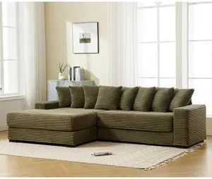 [NEW ARRIVED] [VIDEO PROVIDED] Oversized Two-Piece Couches, L Shaped Sofa, Corduroy, Left Chaise Daybed,with Armrests,Eight Throw Pillows,Corner Sofa,Easy To Assemble, Green