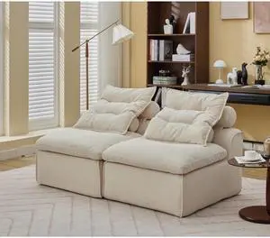 [NEW ARRIVED] [VIDEO PROVIDED]Modular Sofa,No Armrests,At will DIY,Soft Corduroy Fabric,Neck Pillow-Back Lounge Sofa Chair,Reading Nook, or Apartment Living, Lumbar Pillow,2 Seats,Upholstered,Beige