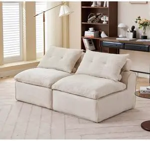 [NEW ARRIVED] [VIDEO PROVIDED]Modular Sofa,No Armrests,At will DIY,Soft Chenille Fabric,Neck Pillow-Back Lounge Sofa Chair,Reading Nook, or Apartment Living, Lumbar Pillow,2 Seats,Upholstered,Beige