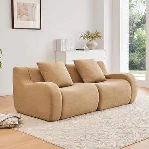 Soft Teddy Fabric Boneless Sofa,No Assembly Required Streamlined Design,Anti-Slip Design 32D High Density Sponge Fits Living Rooms Bedrooms,Camel