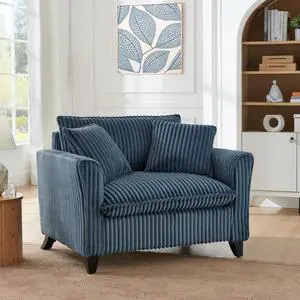 Lazy sofa chair, comfortable single-person sofa chair, with a backrest and soft seat cushion, having armrests on both sides, suitable for living room and bedroom - Blue