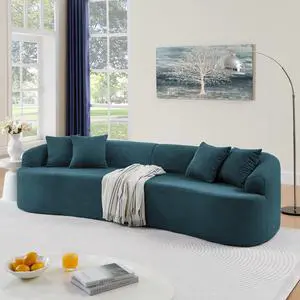 Curved Modular Sectional Sofa in Lamb's Wool Fabric, Modern Minimalist Style, Compressed (No Assembly Required), Comfy for Living Room & Bedroom - Blue