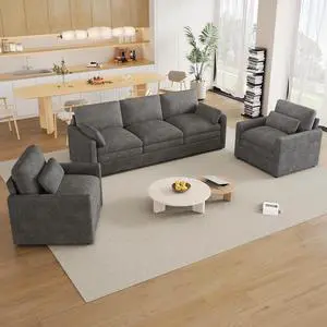 Cozy Upholstered Sofa Set Oversized Comfy Cloud Sofa Double Cushion Sofa Group Plush Cushion Sofa Couch for Living Room, Grey