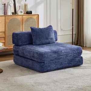 Compression Sofa,Convertible Floor Sofa Bed with Fixed-Shape Frame,Single Seater Boneless Modular Sectional Sofa,No Assembly Required,Chenille fabric,for Living Room Bedroom,Dark Blue