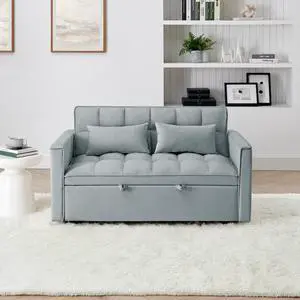54.33 inch versatile foldable sofa bed in 3 lengths, modern sofa  velvet pull-out bed, adjustable back (Light Gray)
