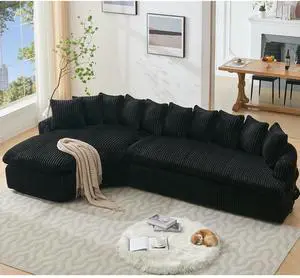 [NEW ARRIVED] [VIDEO PROVIDED]   127''  Large Sectional Sofa ,Elegant Curved Design ,High-Resilience Foam ,Ten Back Cushions,L-Shape Left Sofa,No Assembly  Required , (Black
-Soft Corduroy Fabric)