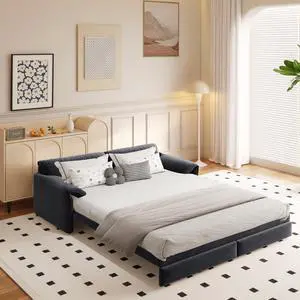 66" Queen Pull Out Sofa Bed, 3-in-1 Convertible Sleeper Sofa with Side Storage,Multi-Functional Velvet Loveseat Bed for Living Room,Bedroom,Apartment,Office.(Old Sku:W1885S00045)