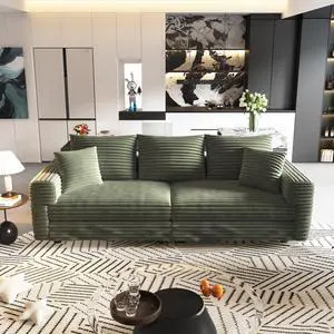 82.7 " Plush Corduroy 3-Seat Sofa,Modern Comfy Upholstered Sofa Cloud Couch,Deep Seat Couches with Soft Pillows,Convertible Deep Seat Sofa Lounge Chair for Living Room Bedroom,Apartment,Office,Green