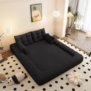 Human Dog Bed, Lazy Sofa Couch, 78.7" Multi-Functional Foldable Sofa Bed, 3-in-1 Teddy Fabric Foam-Filled Sleeper Sofa Bed for Living Room,Guest Bed,Playroom,Black
