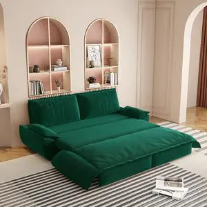 73.2" Queen Pull Out Sofa Bed,3-in-1 Convertible Sleeper Sofa,Multi-Functional Velvet Loveseat Bed,Green(Old Sku:W1885S00123,New Sku:W1885S00231)