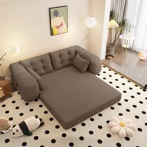 Human Dog Bed, Lazy Sofa Couch, 78.7" Multi-Functional Foldable Sofa Bed, 3-in-1 Teddy Fabric Foam-Filled Sleeper Sofa Bed for Living Room,Guest Bed,Playroom,Brown