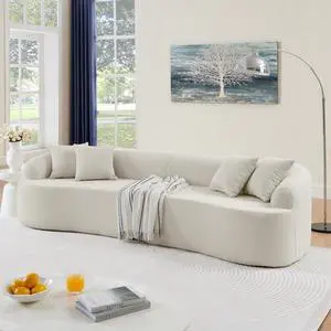 Curved Modular Sectional Sofa in Lamb's Wool Fabric, Modern Minimalist Style, Compressed (No Assembly Required), Comfy for Living Room & Bedroom - Beige