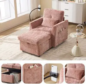 Multifunctional lazy person sofa recliner can be stored storage backrest with cell phone bracket chenille single leisure chair for living room bedroom small household