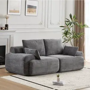 Modern Memory Foam Compressed Sofa,2 Seater Large Sectional Couches for Living Room,Pet-Friendly Cloud Modular Sectional Sofa,Corduroy Fabric,Extra Deep Loveseat,No Assembly required, Grey